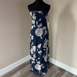 NWT Nicole Miller Strapless Maxi Dress - Navy Blue Floral - Size XL